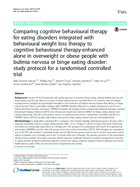 (PDF) Comparing cognitive behavioural therapy for eating disorders ...