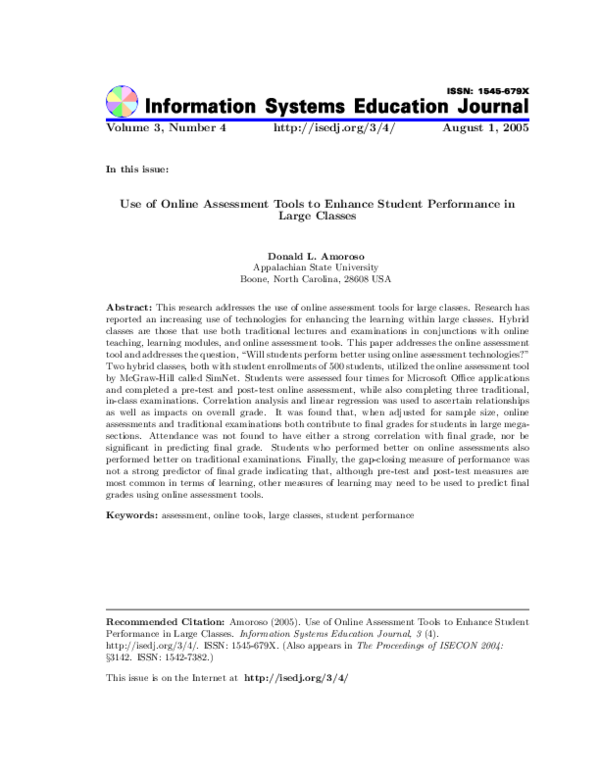 (PDF) Use of Online Assessment Tools to Enhance Student Performance in ...