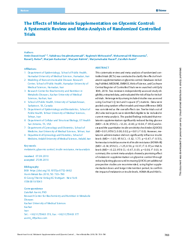 (PDF) The Effects of Melatonin Supplementation on Glycemic Control: A ...