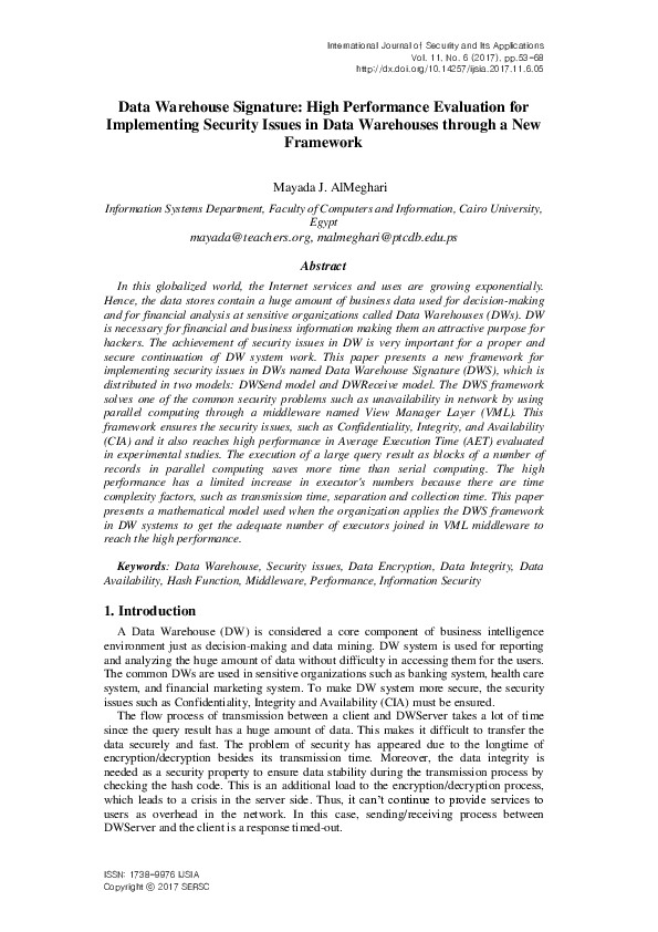 (PDF) Data Warehouse Signature: High Performance Evaluation for ...