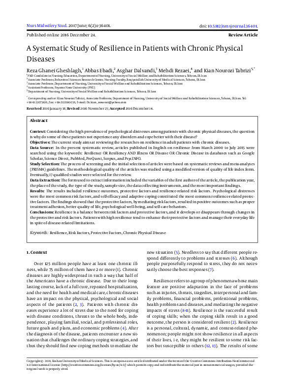 (PDF) A Systematic Study of Resilience in Patients with Chronic ...