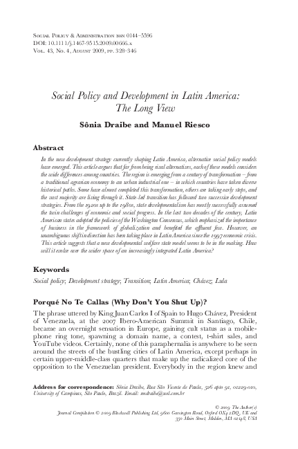 (PDF) Social Policy and Development in Latin America: The Long View