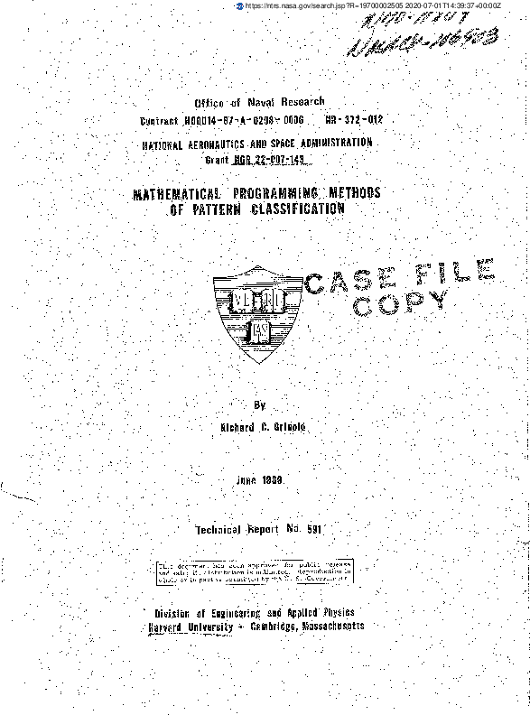 (PDF) Mathematical Programming Methods of Pattern Classification ...