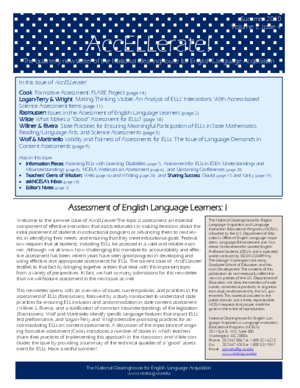 (PDF) Issues in the Assessment of English Language Learners Mari B. B Rasmussen Academia.edu