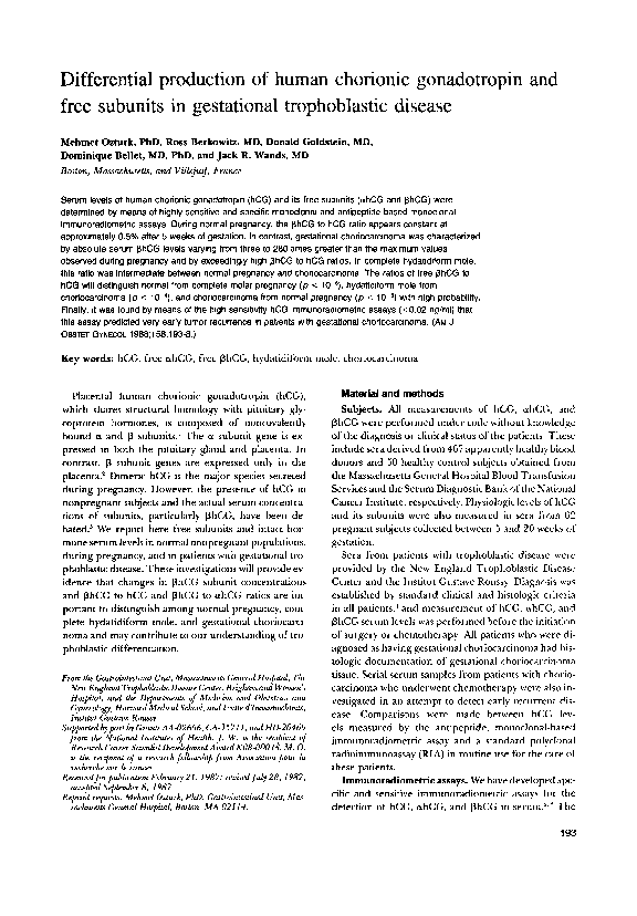 (PDF) Differential production of human chorionic gonadotropin and free ...