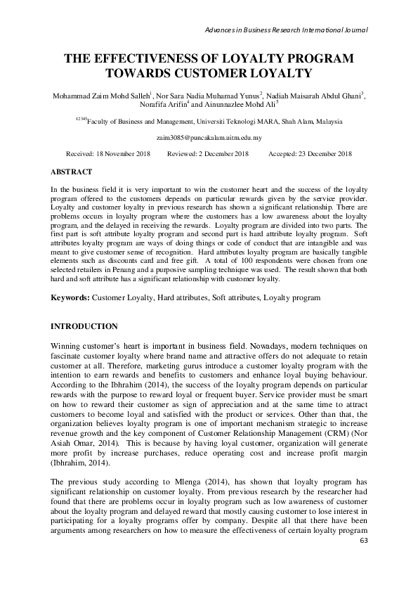 (PDF) The Effectiveness of Loyalty Program Towards Customer Loyalty