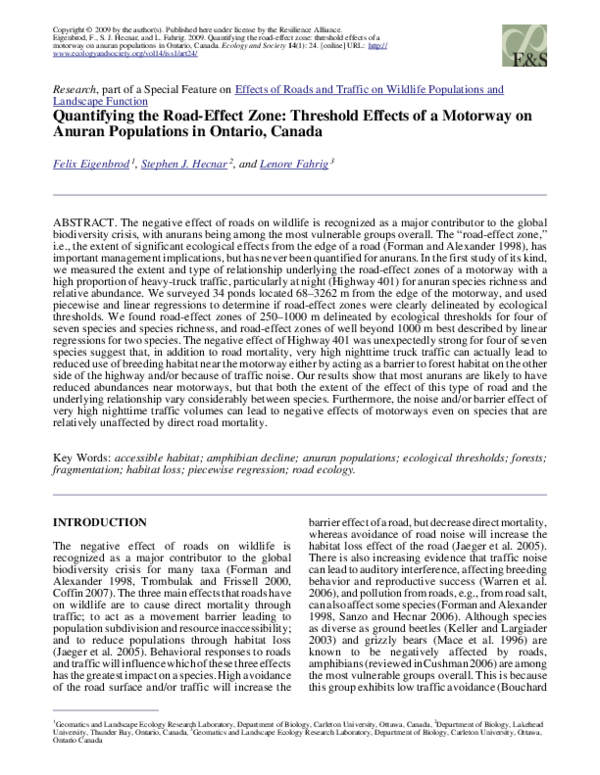 (PDF) Research, part of a Special Feature on Effects of Roads and ...