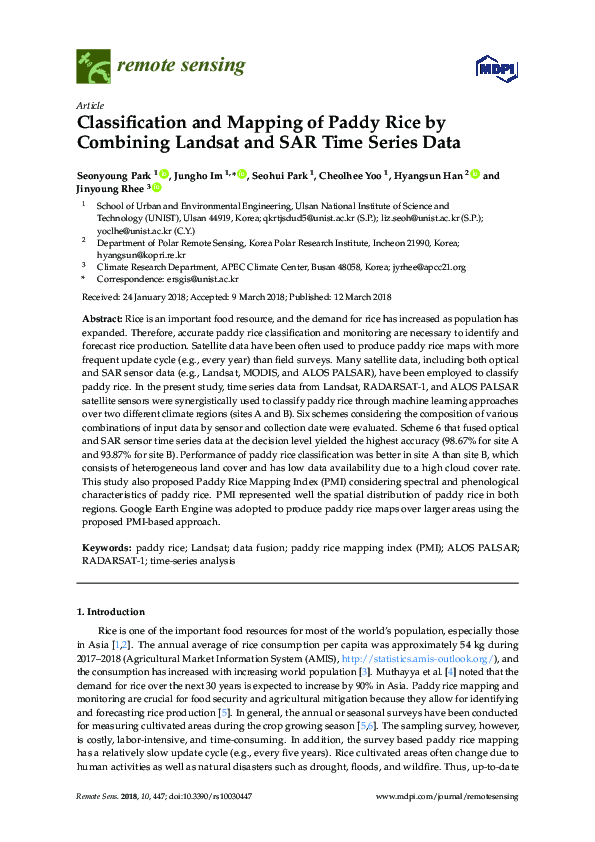 (PDF) Classification and Mapping of Paddy Rice by Combining Landsat and ...