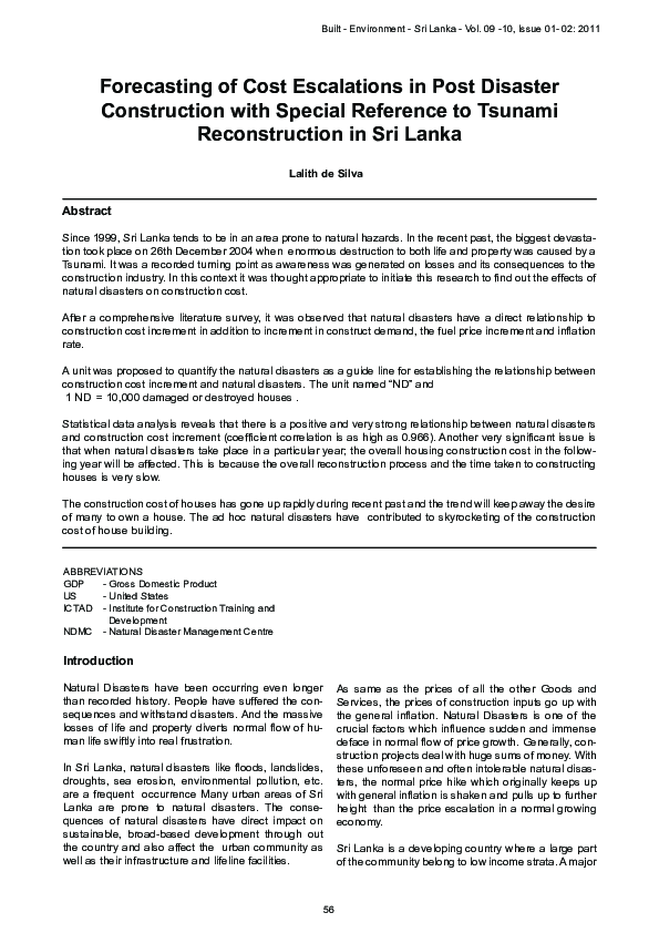 (PDF) Forecasting of Cost Escalations in Post Disaster Construction ...