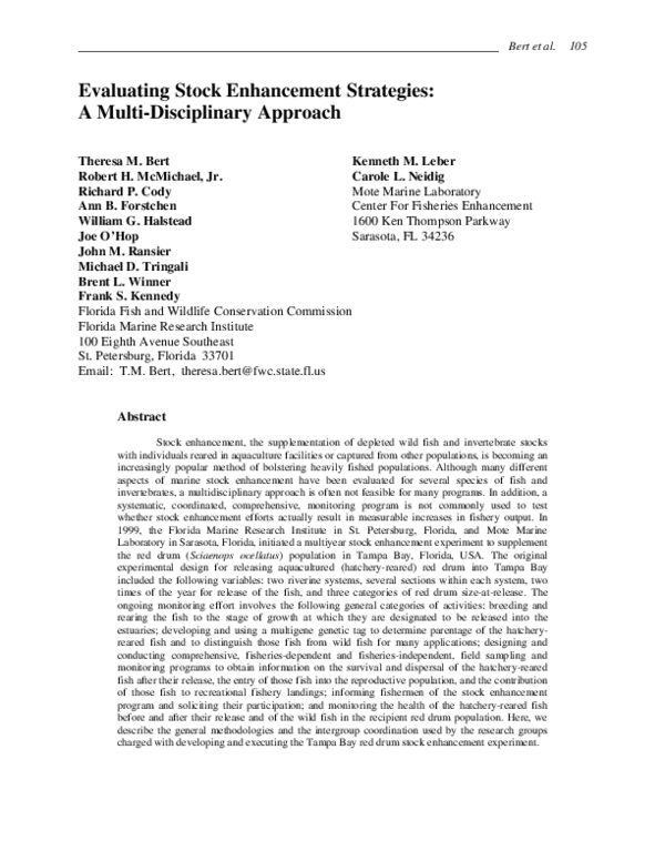 (PDF) Evaluating stock enhancement strategies: a multi-disciplinary ...