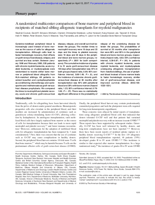 (PDF) A randomized multicenter comparison of bone marrow and peripheral ...