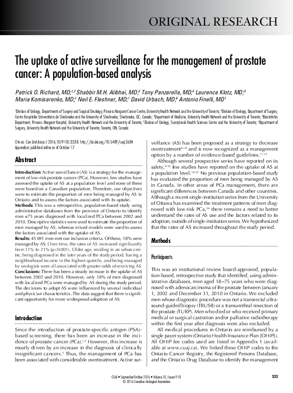 (PDF) The uptake of active surveillance for the management of prostate ...