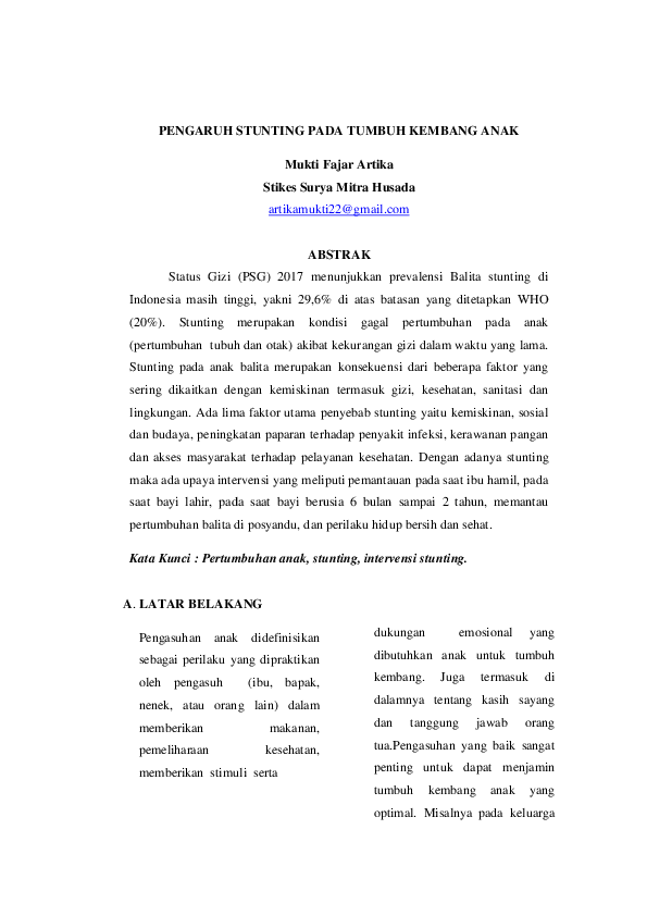 Pdf Pengaruh Stunting Pada Tumbuh Kembang Anak