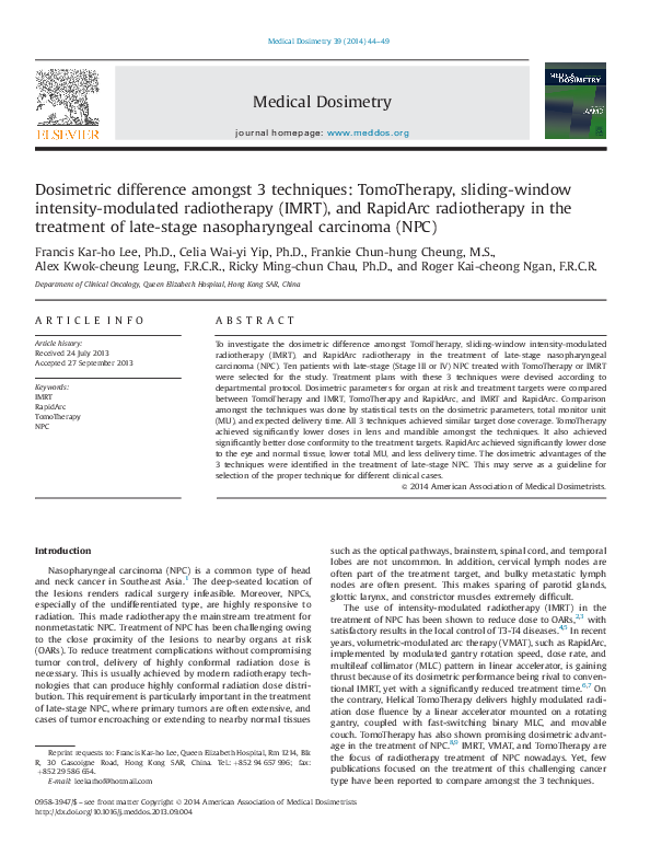 (PDF) Dosimetric difference amongst 3 techniques TomoTherapy, sliding