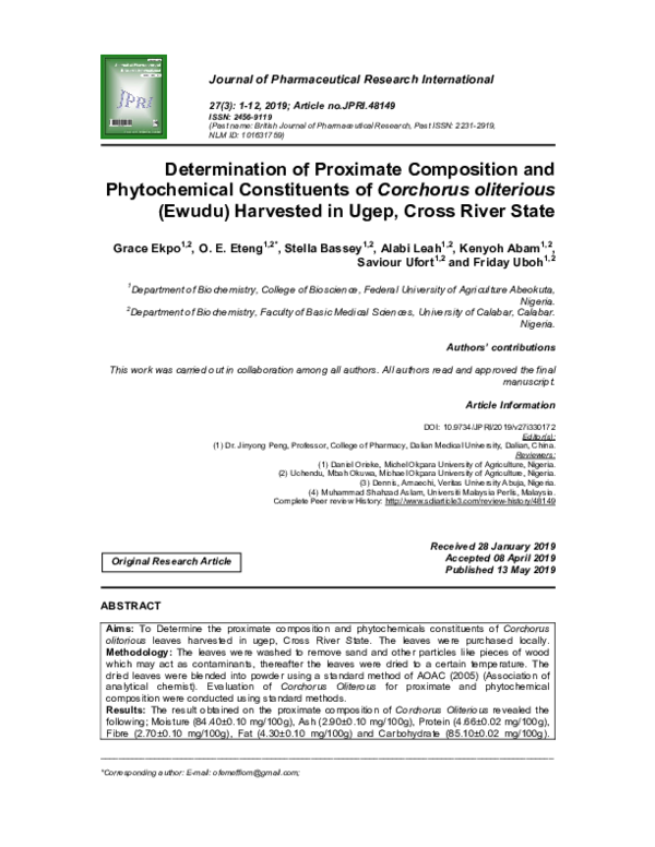 (PDF) Determination of Proximate Composition and Phytochemical ...