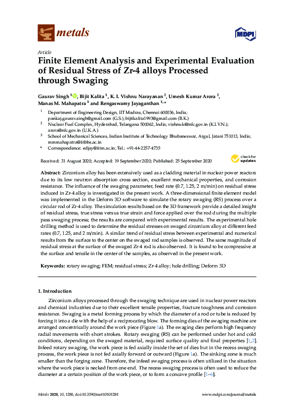 (PDF) Finite Element Analysis and Experimental Evaluation of Residual ...