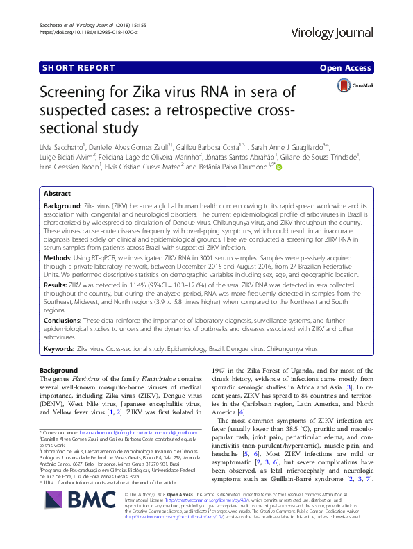 (PDF) Screening for Zika virus RNA in sera of suspected cases: a ...