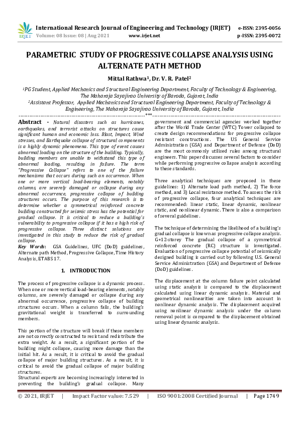 Pdf Irjet Parametric Study Of Progressive Collapse Analysis Using Pdf Irjet Parametric Study Of Progressive Collapse Analysis Using