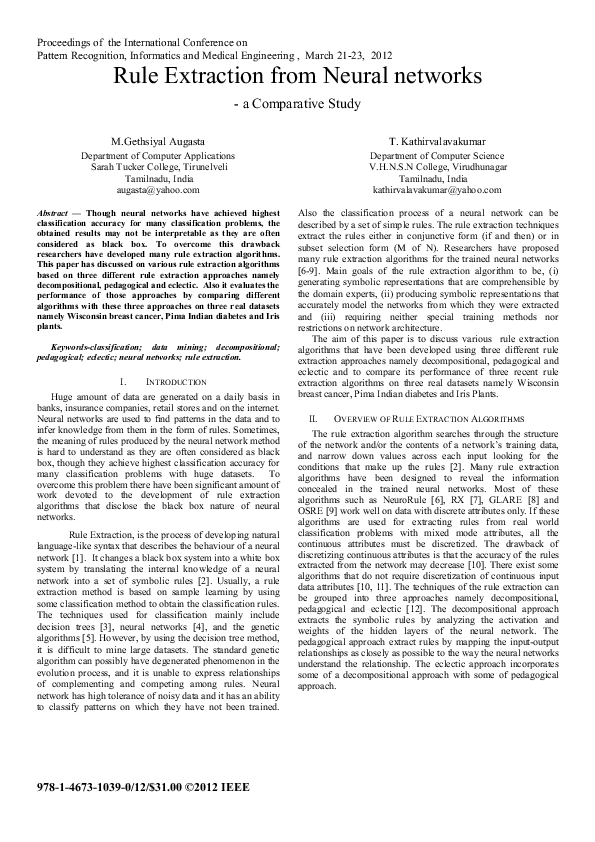 (PDF) Rule extraction from neural networks — A comparative study | Dr ...