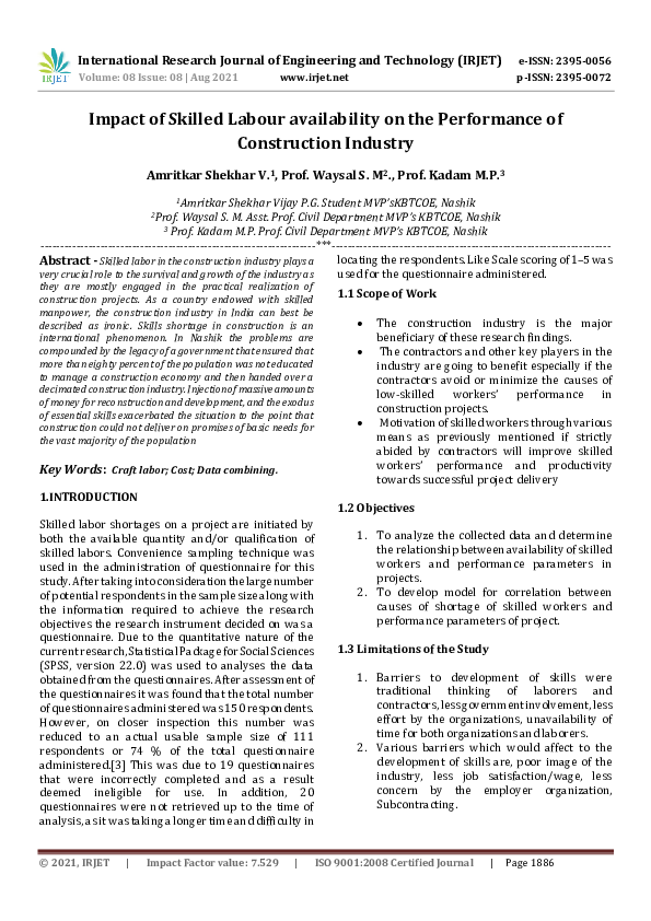(PDF) IRJET- Impact of Skilled Labour availability on the Performance ...