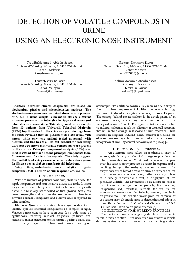 (PDF) Detection of volatile compounds in urine using an electronic nose ...