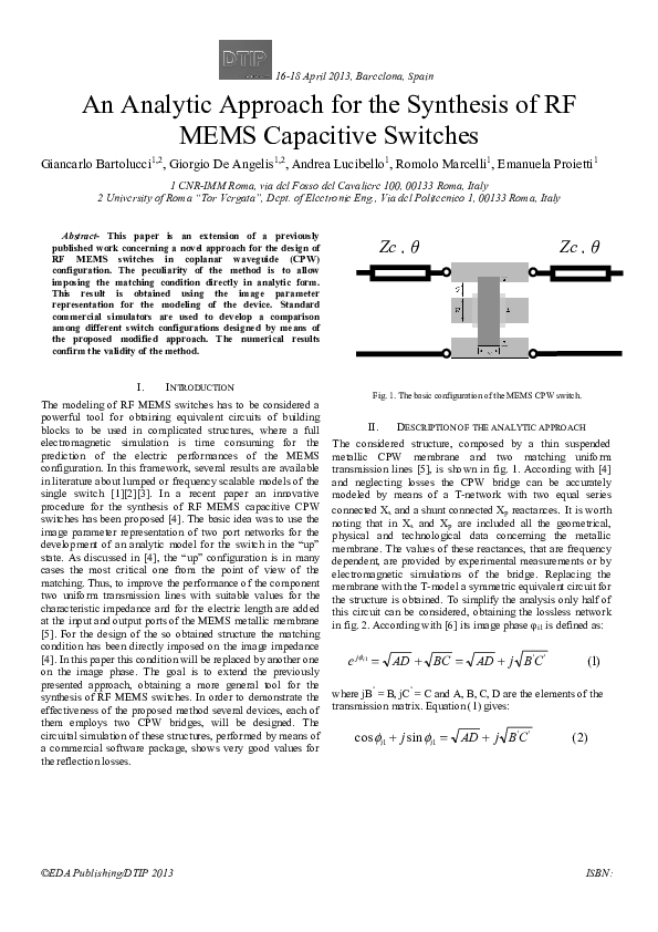(PDF) An analytic approach for the synthesis of RF MEMS capacitive switches