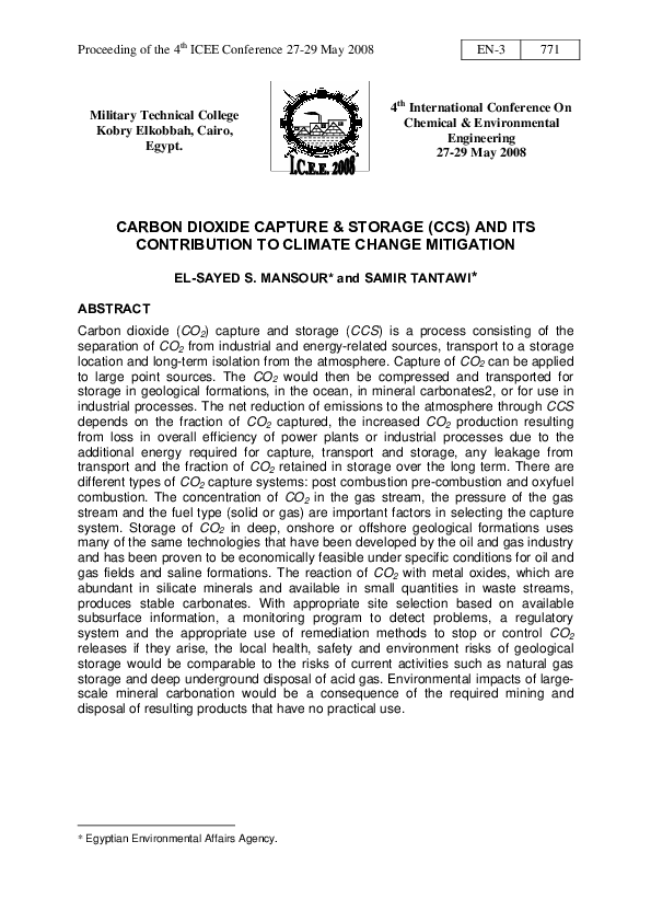 (PDF) Carbon Dioxide Capture Storage (CCS) and Its Contribution to ...