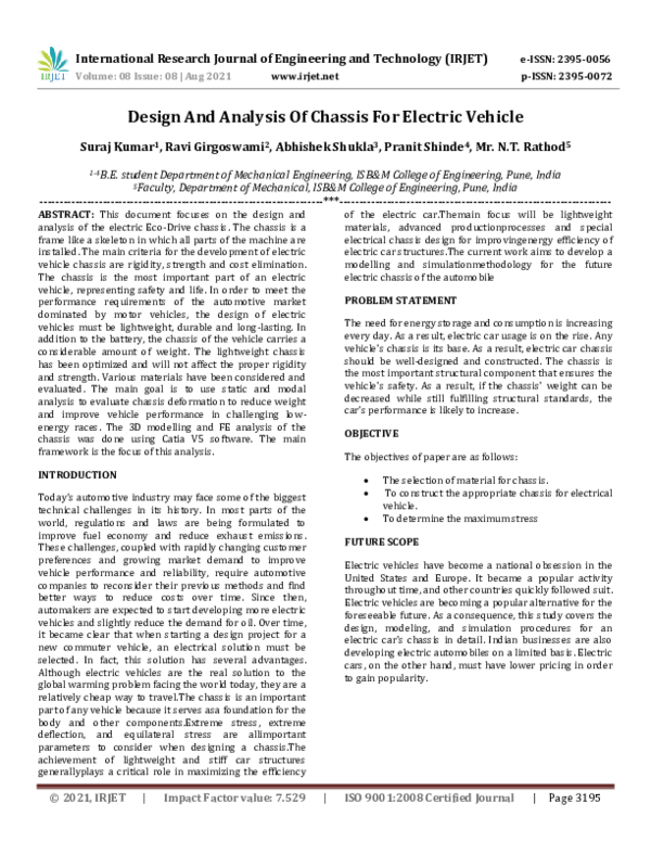 (PDF) IRJET Design And Analysis Of Chassis For Electric Vehicle