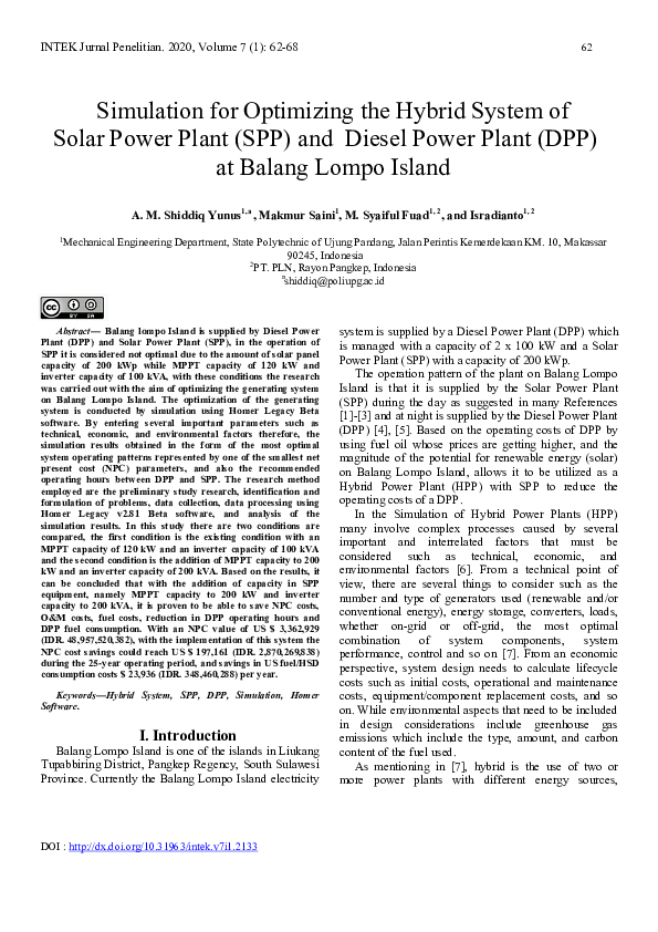 (PDF) Simulation for Optimizing the Hybrid System of Solar Power Plant ...