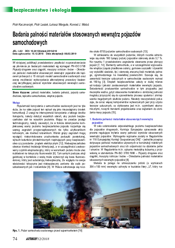 (PDF) Flammability tests of materials used inside automotive vehicles