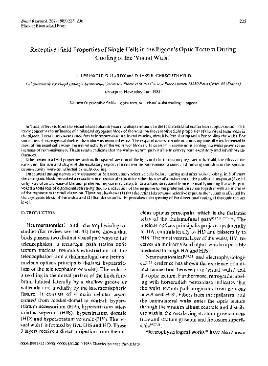 (PDF) Receptive field properties of single cells in the pigeon's optic ...