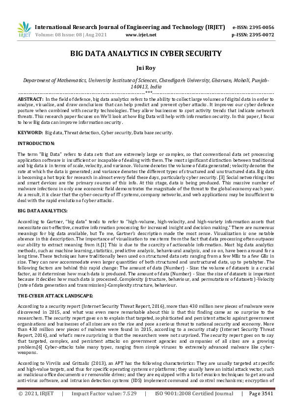 (PDF) IRJET- BIG DATA ANALYTICS IN CYBER SECURITY