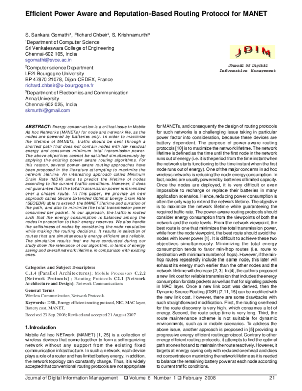 (PDF) Efficient Power Aware and Reputation-Based Routing Protocol for MANET