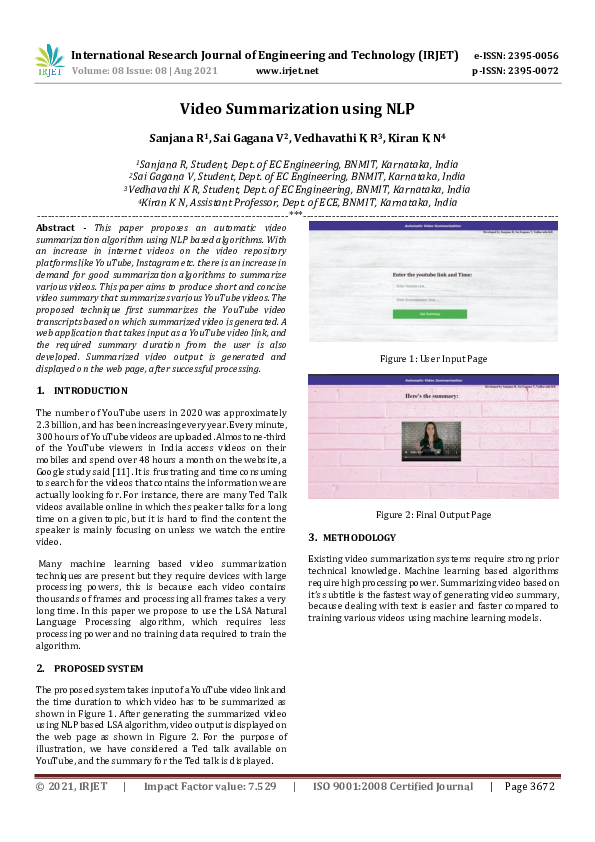 (PDF) IRJET- Video Summarization using NLP