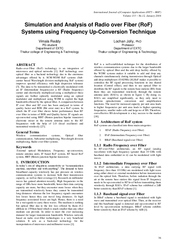 (PDF) Simulation and Analysis of Radio over Fiber (RoF) Systems using ...