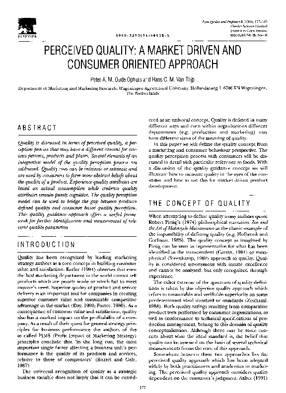 (PDF) Perceived quality: A market driven and consumer oriented approach