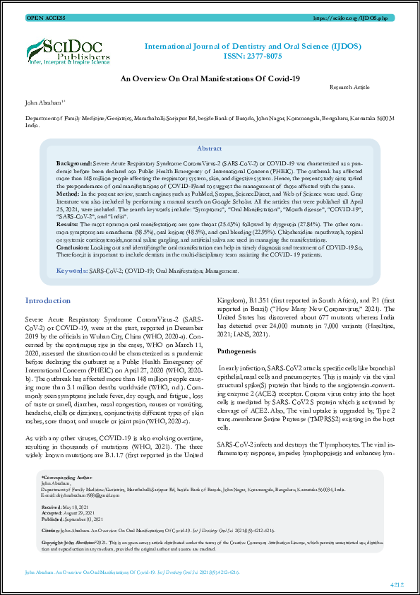 (PDF) An Overview On Oral Manifestations Of Covid-19