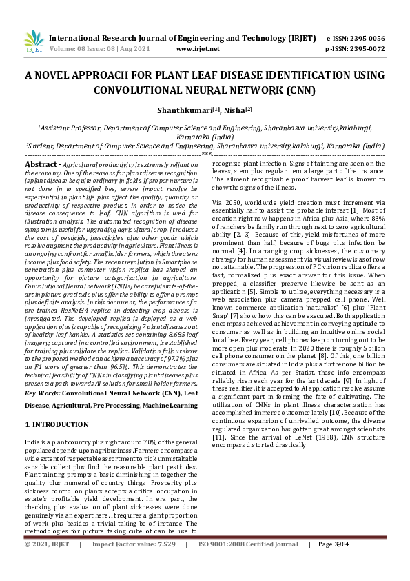 (PDF) IRJET- A NOVEL APPROACH FOR PLANT LEAF DISEASE IDENTIFICATION ...