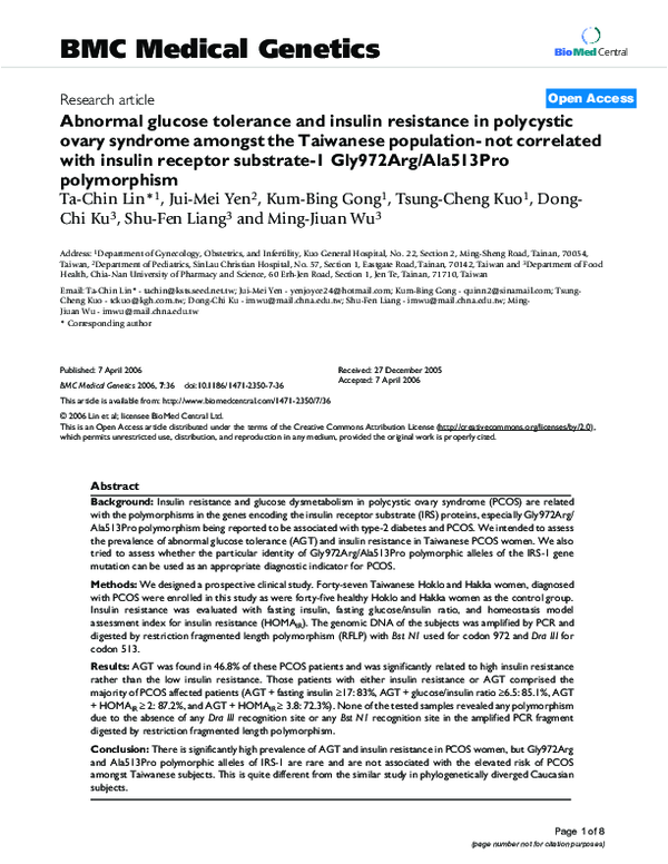 (PDF) Abnormal glucose tolerance and insulin resistance in polycystic ...