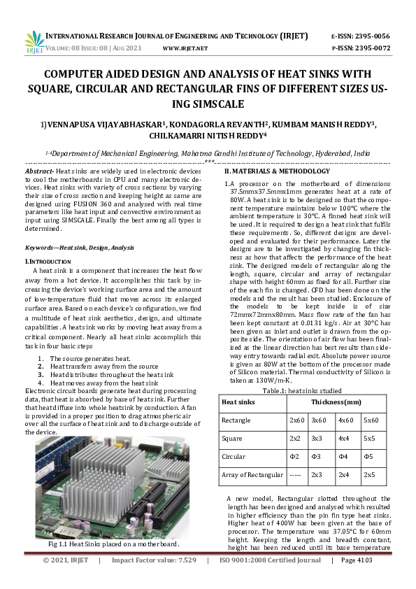 (PDF) IRJET- Computer Aided Design and Analysis of Heat Sinks with ...