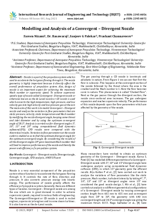 (PDF) IRJET- Modelling and Analysis of a Convergent -Divergent Nozzle