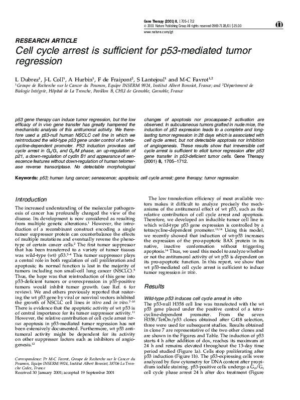 (PDF) Cell cycle arrest is sufficient for p53-mediated tumor regression