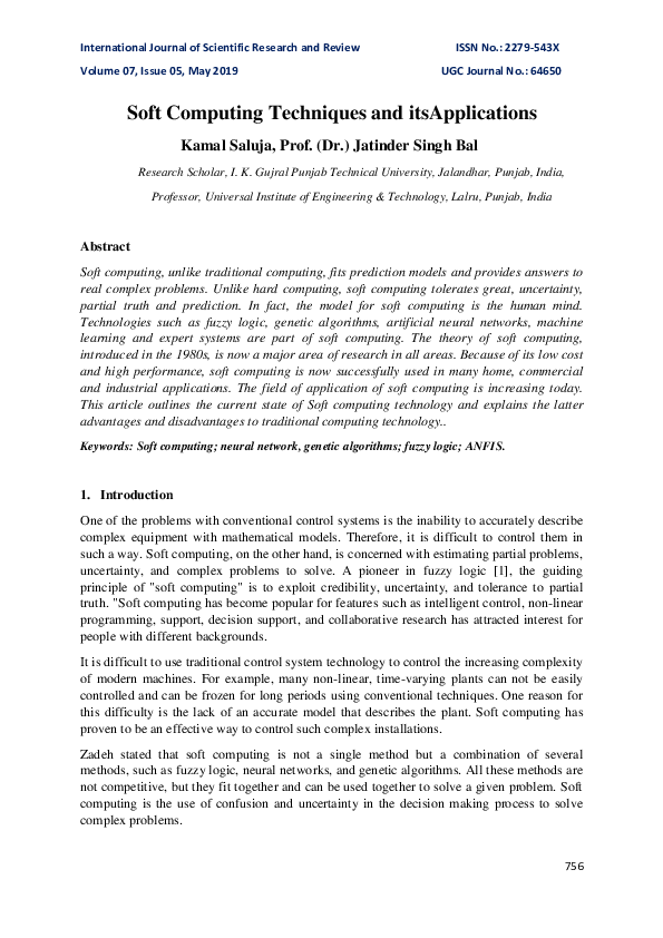 (PDF) Soft Computing Techniques and itsApplications