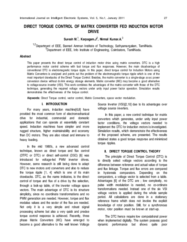 (PDF) Direct Torque Control of Matrix Converter Fed Induction Motor ...