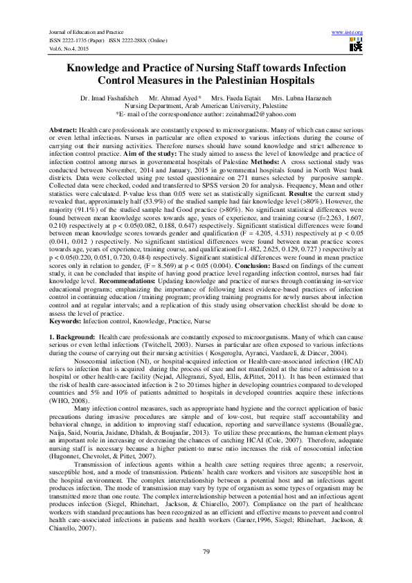 (PDF) Knowledge and Practice of Nursing Staff towards Infection