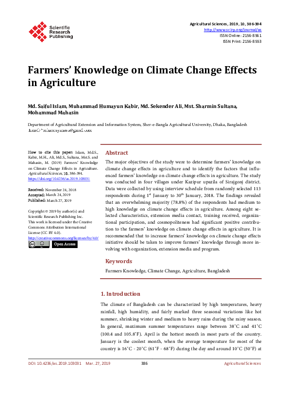 (PDF) Farmers’ Knowledge on Climate Change Effects in Agriculture