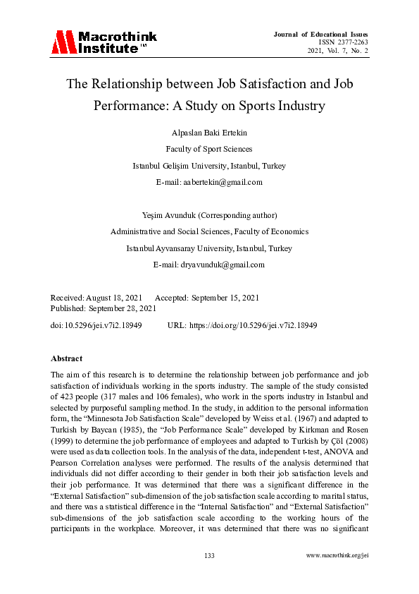 (PDF) The Relationship between Job Satisfaction and Job Performance: A ...