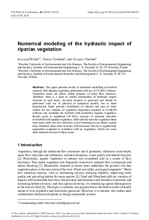 (PDF) Numerical modeling of the hydraulic impact of riparian vegetation