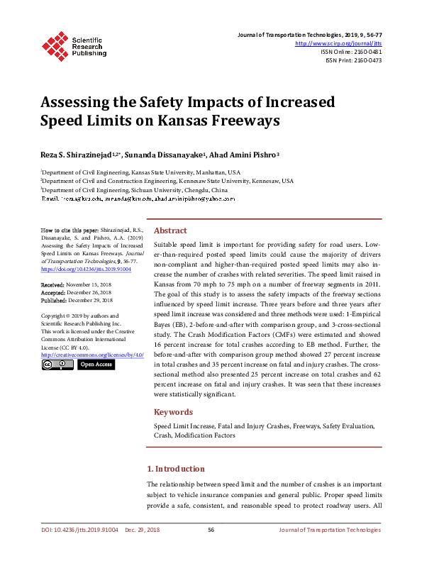 (PDF) Assessing the Safety Impacts of Increased Speed Limits on Kansas ...