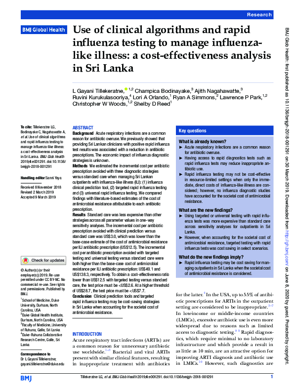 (PDF) Use of clinical algorithms and rapid influenza testing to manage ...